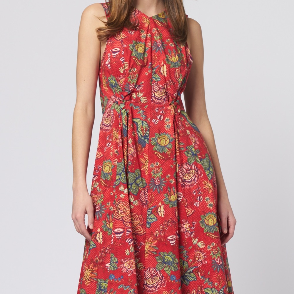 Ulla Johnson Kaiya Midi Dress Hibiscus Red Floral Print Size 6 NWOT